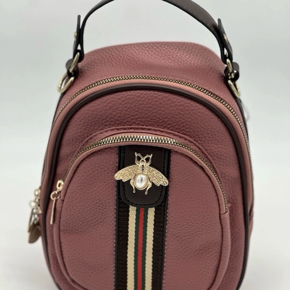 unbranded Handbags - Burgundy Leather Backpack with Bee Accent NWT​